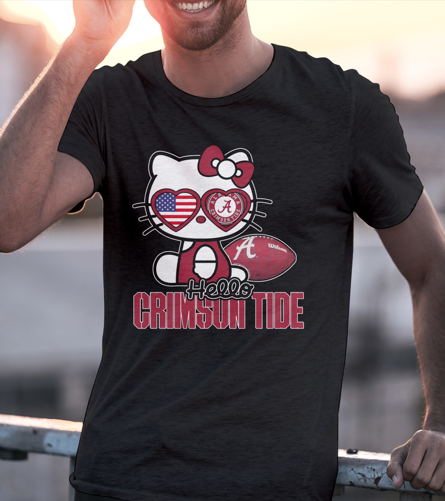 Hello Kitty Alabama Crimson Tide Football Usa Flag T-Shirt