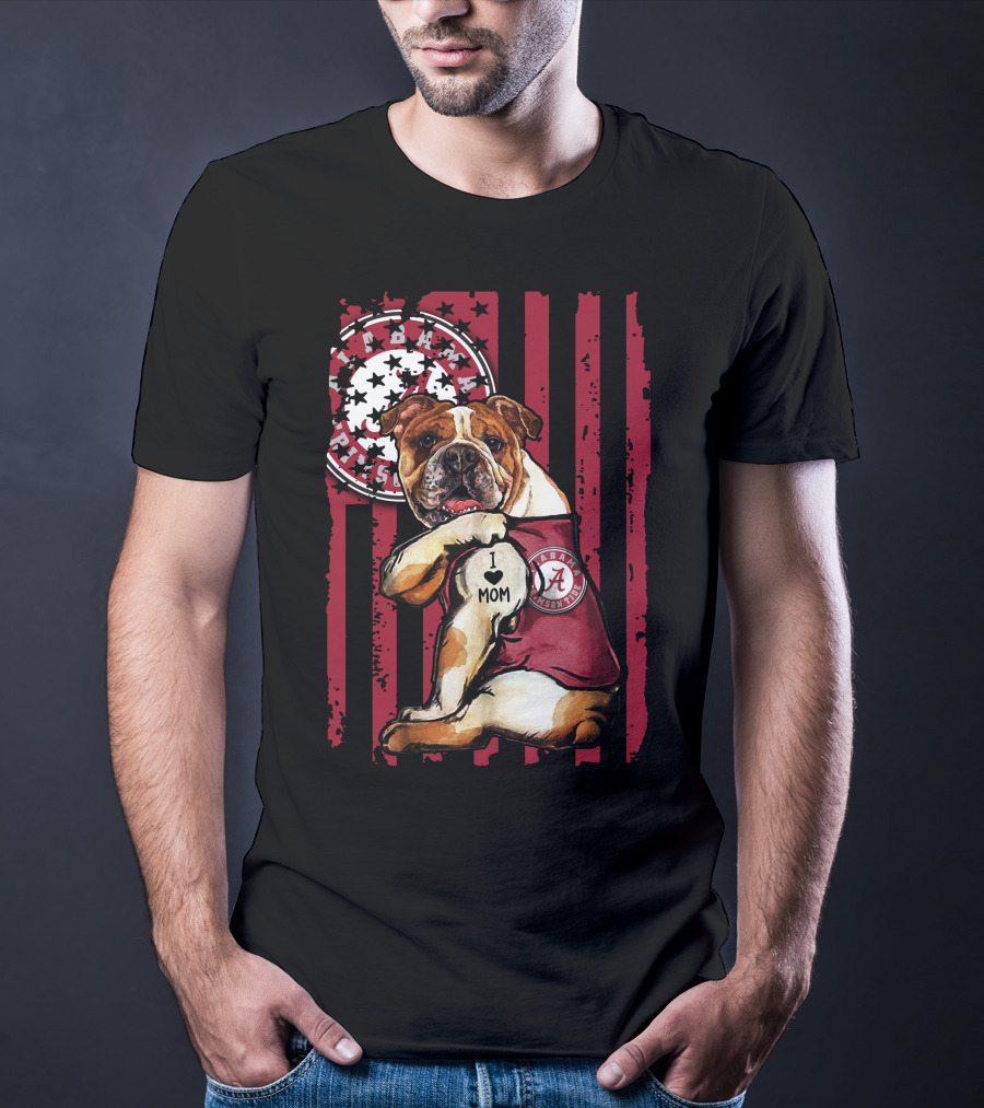 Bulldog I Love Mom Alabama Crimson Tide T-Shirt
