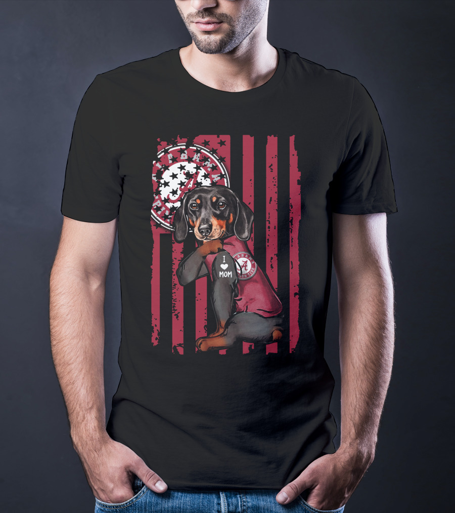 Dachshund Alabama Crimson Tide I Love Mom T-Shirt