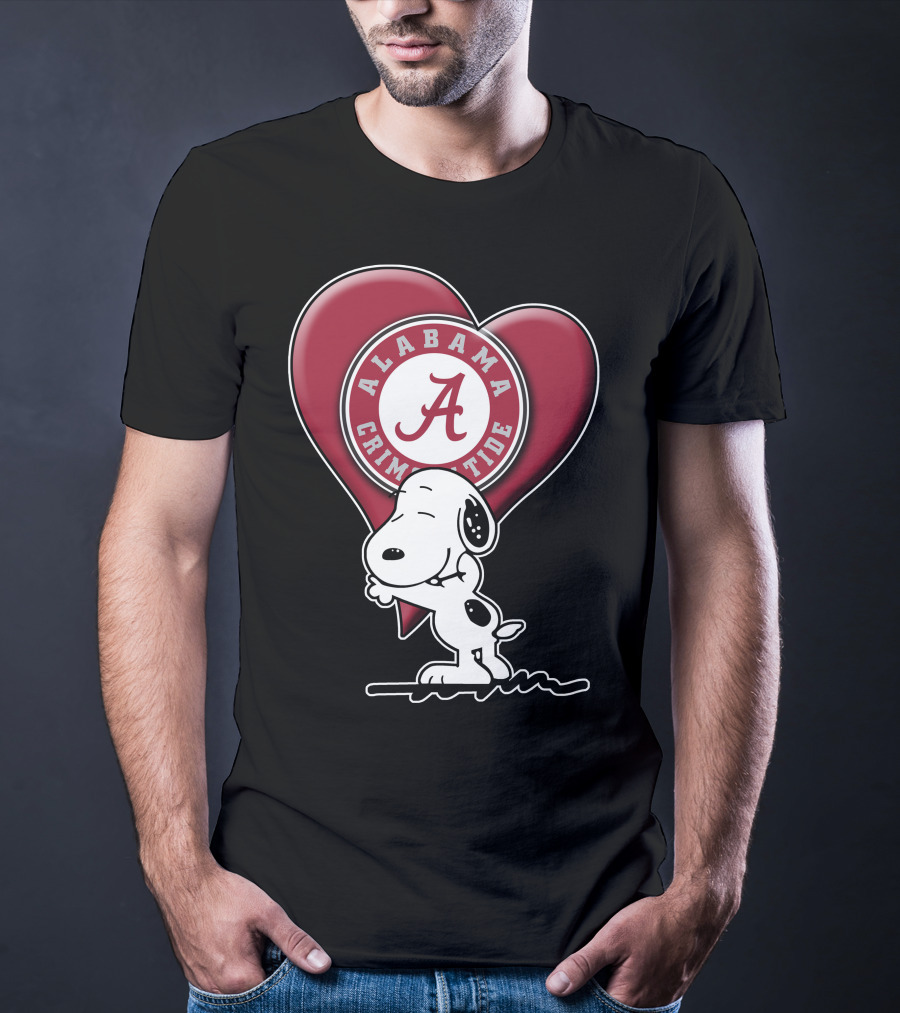 Snoopy Hugging Alabama Crimson Tide Heart T-Shirt