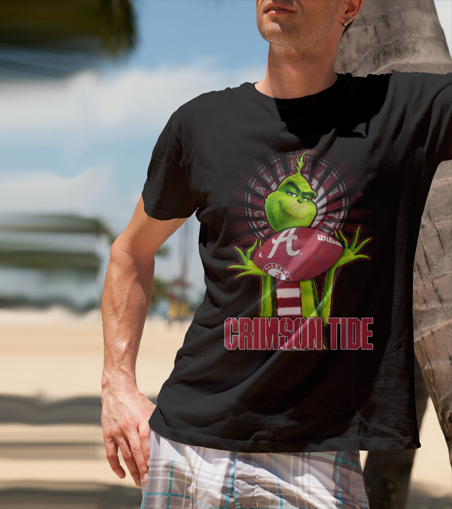 Grinch Holding Alabama Crimson Tide Football Wilson T-Shirt
