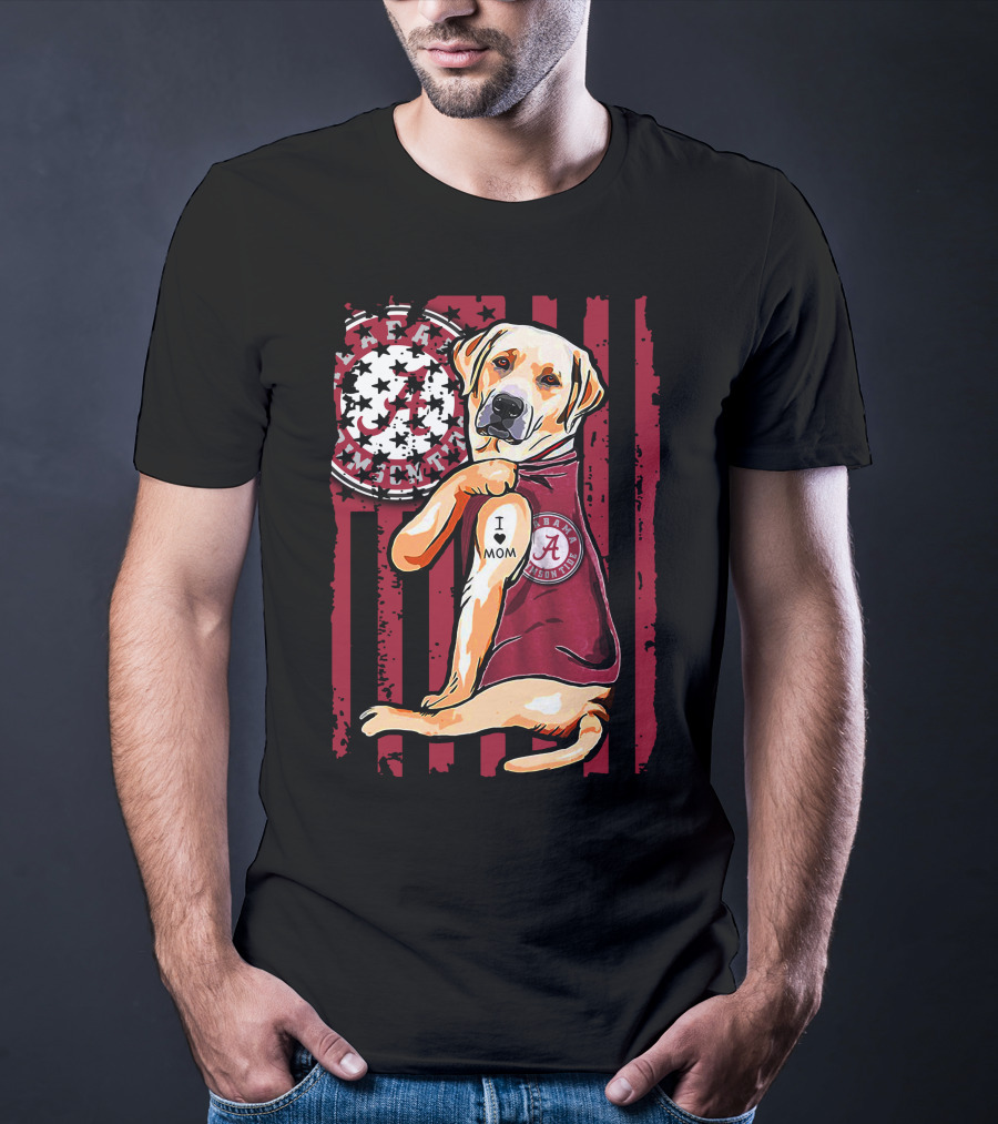 Labrador Retriever I Love Mom Alabama Crimson Tide Flag T-Shirt