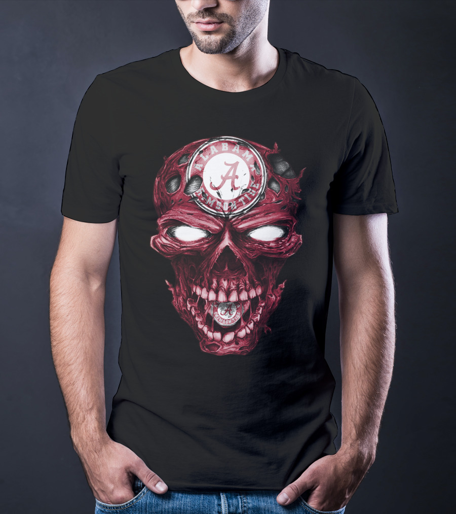 Skull V2 Alabama Crimson Tide A Logo Grinning Red Eyes T-Shirt