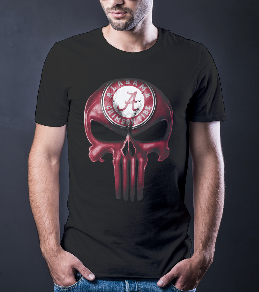 Skull Alabama Crimson Tide Logo Punisher Style T-Shirt