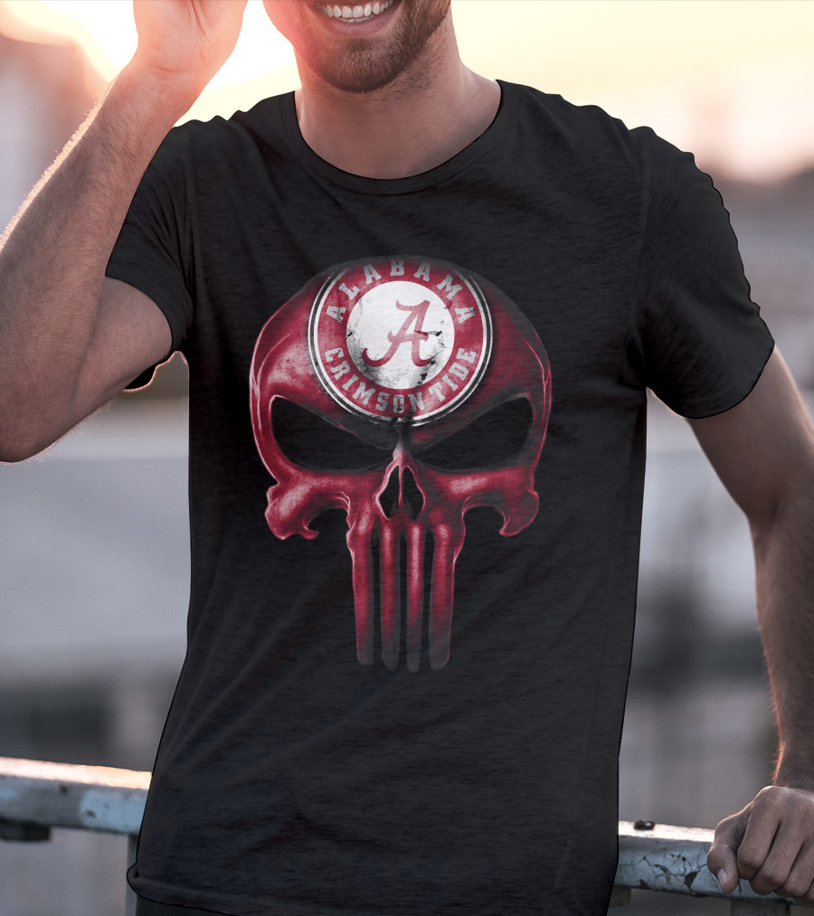 Skull Alabama Crimson Tide Logo Punisher Style T-Shirt
