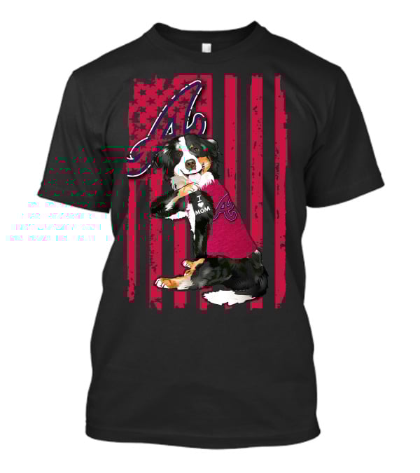 Border Collie I Love Mom Atlanta Braves A American Flag T-Shirt