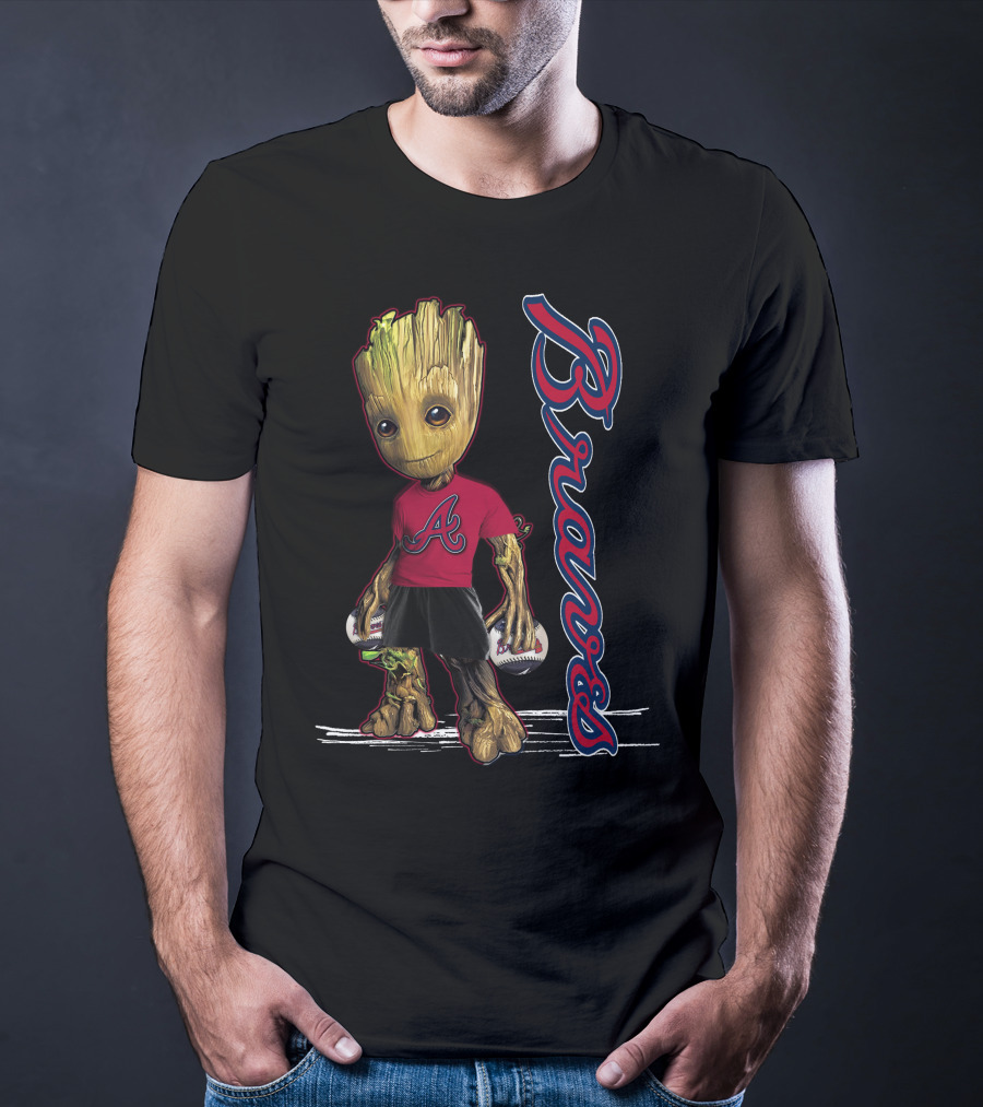 Groot Atlanta Braves Baseball Team Character Crossover T-Shirt