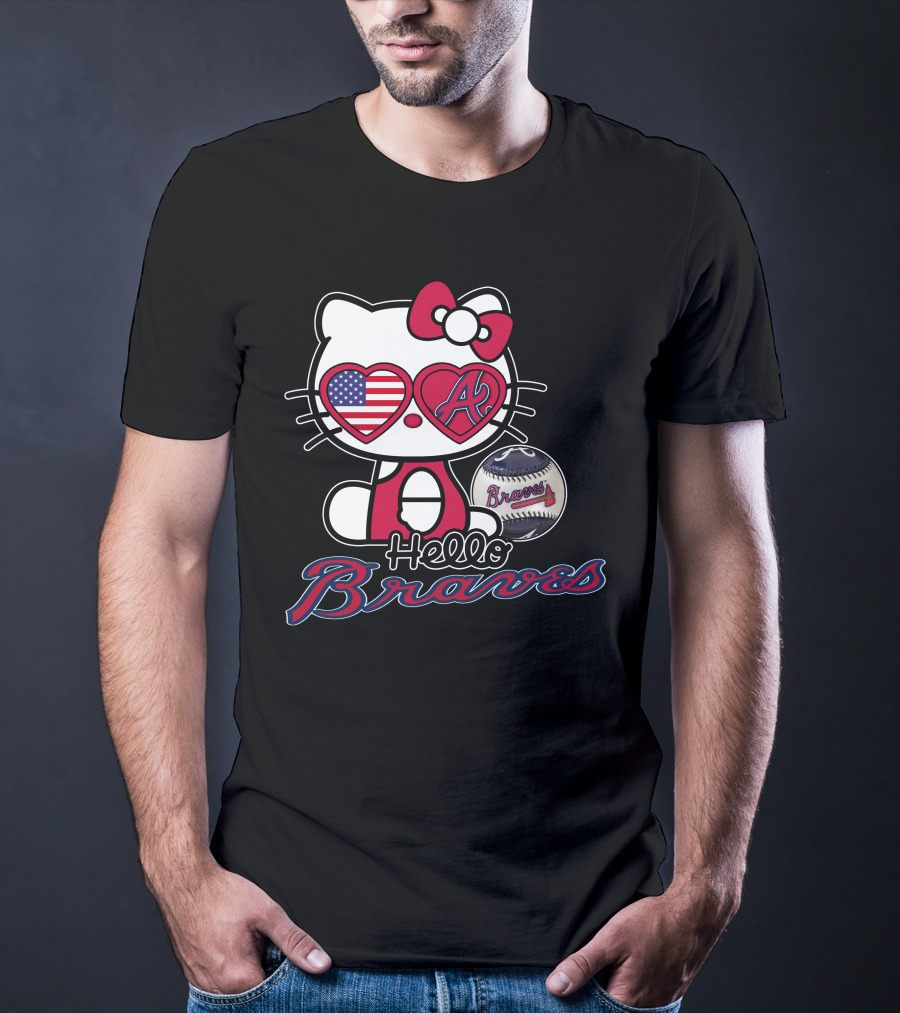 Hello Kitty Braves Patriotic Heart Baseball T-Shirt