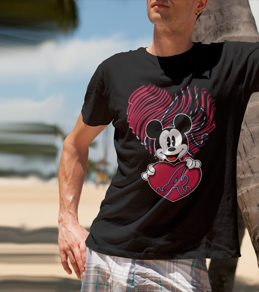 Mickey Mouse Atlanta Braves Heart T-Shirt