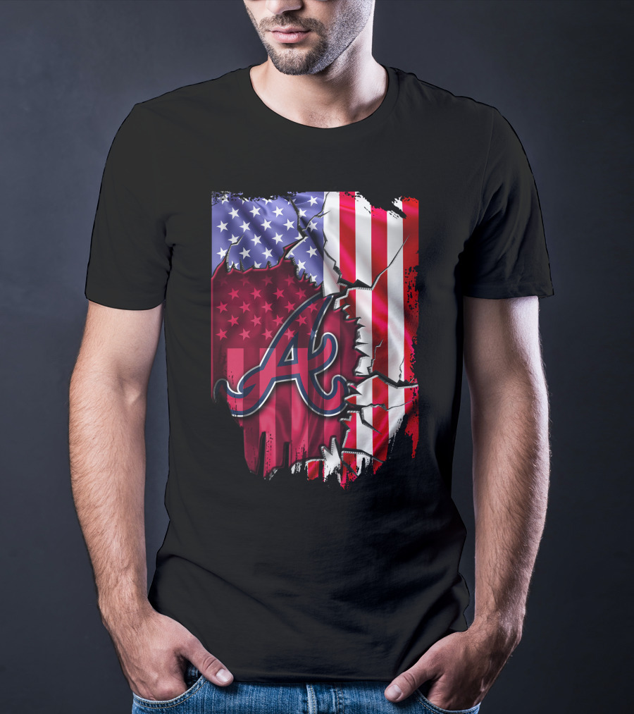 Flag V2 Atlanta Braves American Flag Ripped Baseball T-Shirt