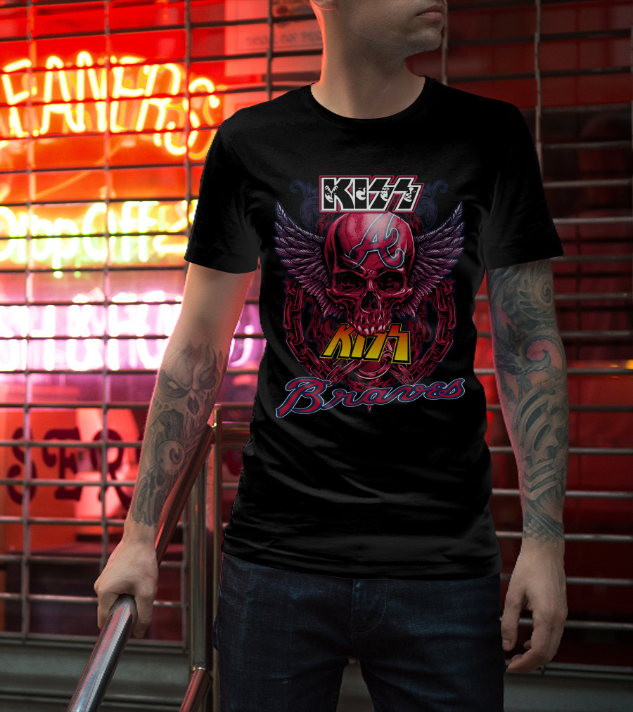 Kiss Atlanta Braves Skull Logo With Wings And Chains T-Shirt