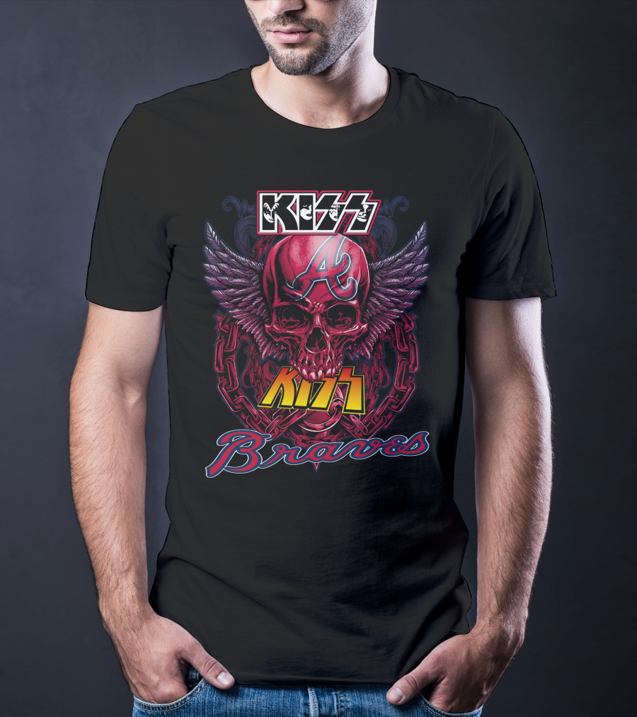Kiss Atlanta Braves Skull Logo With Wings And Chains T-Shirt