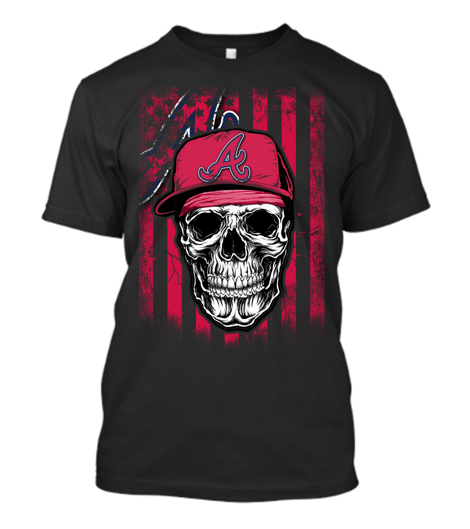 Skull With Atlanta Braves Hat On T-Shirt