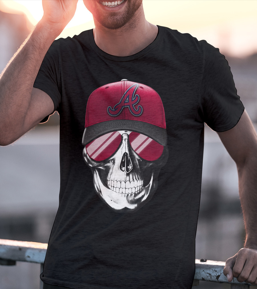 Skull V7 Atlanta Braves Hat And Sunglasses T-Shirt
