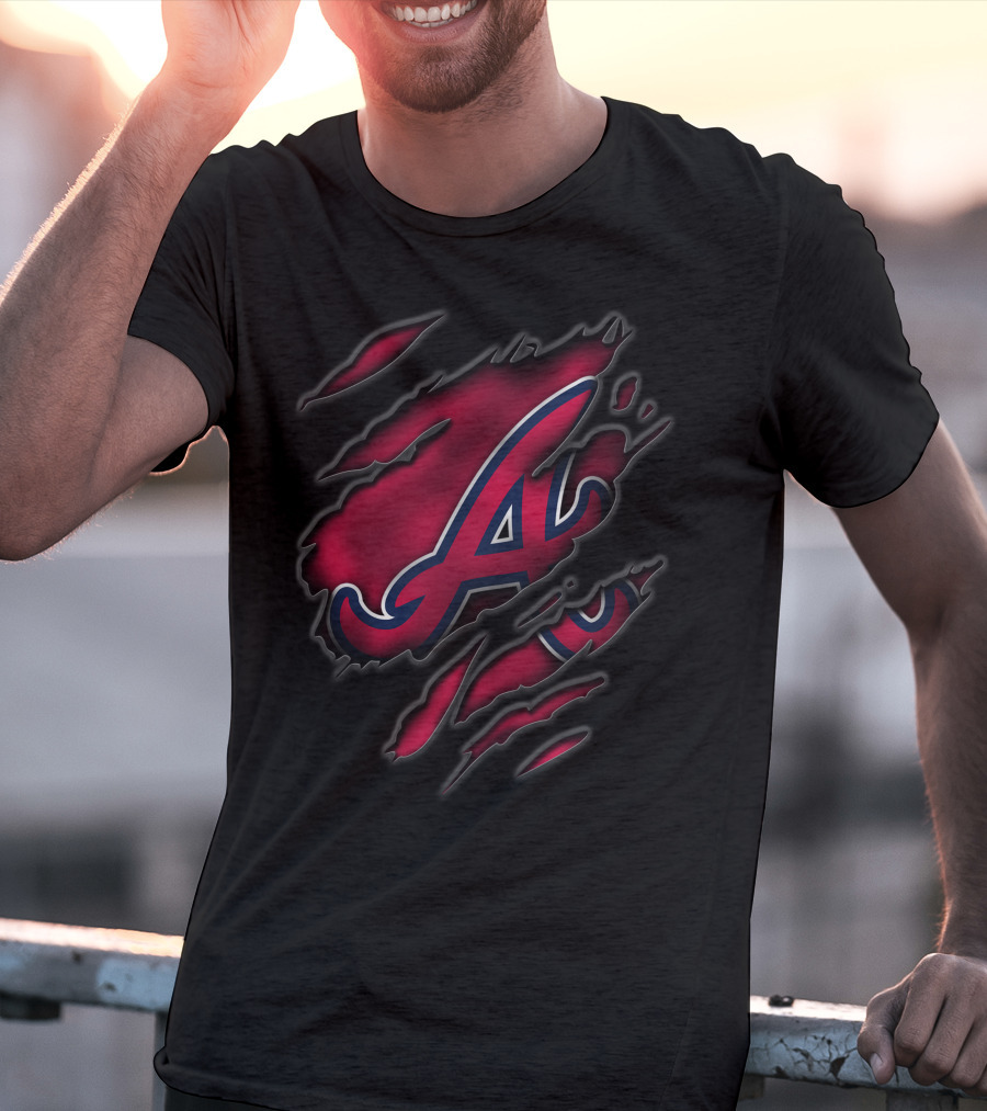 Torn V3 Atlanta Braves Red Letter A Rip Claw Marks T-Shirt