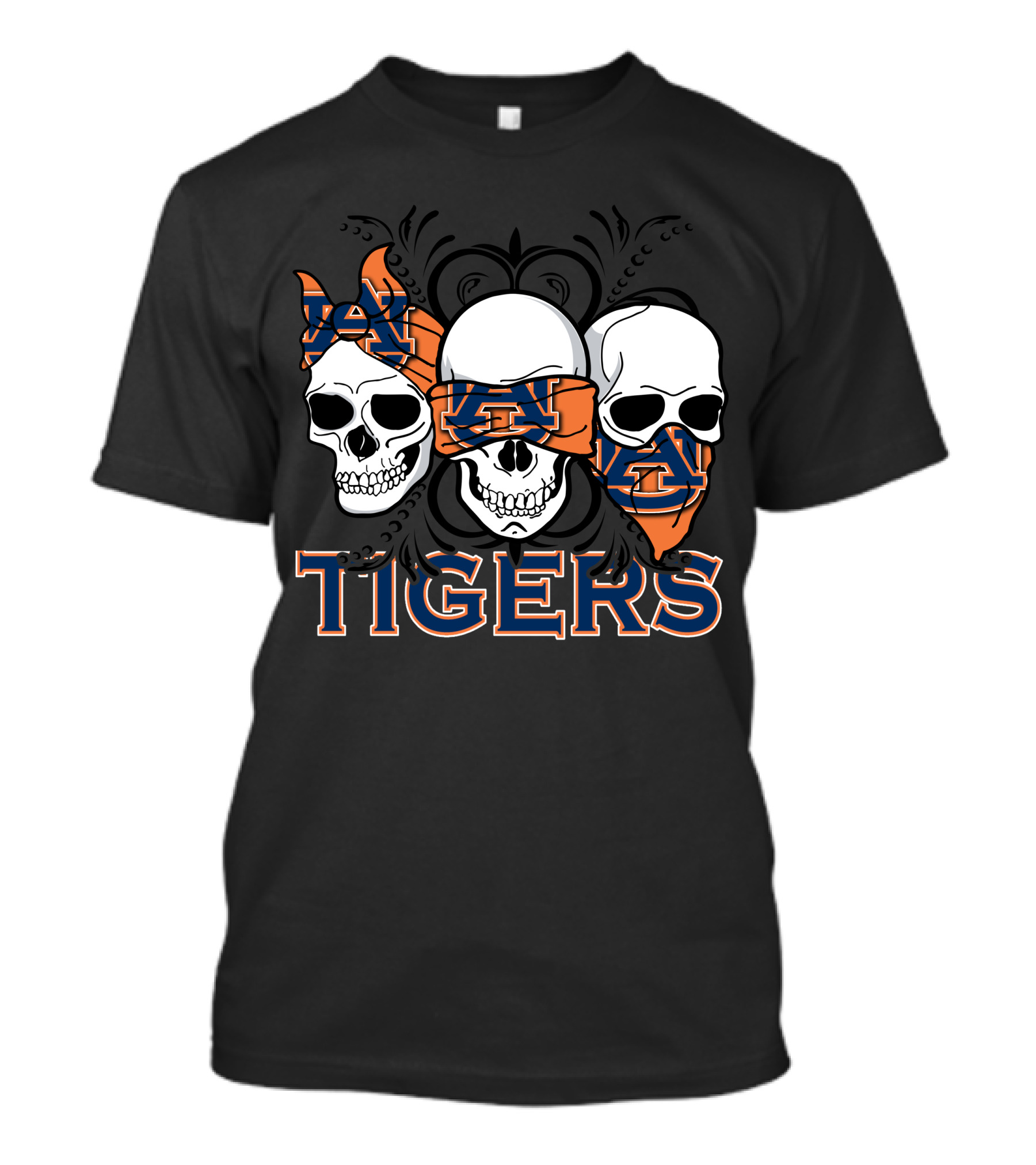 Auburn Tigers Skull Trio With Orange And Blue Bandanas T-Shirt