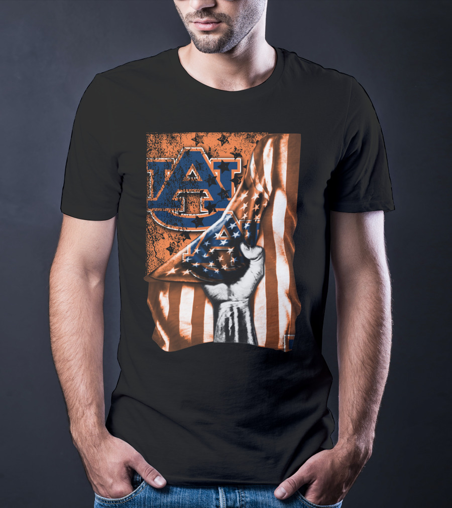 Auburn Tigers American Flag Design With Hand T-Shirt