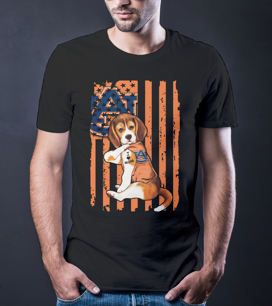 Auburn Tigers Beagle I Love Mom Pawtriotic T-Shirt