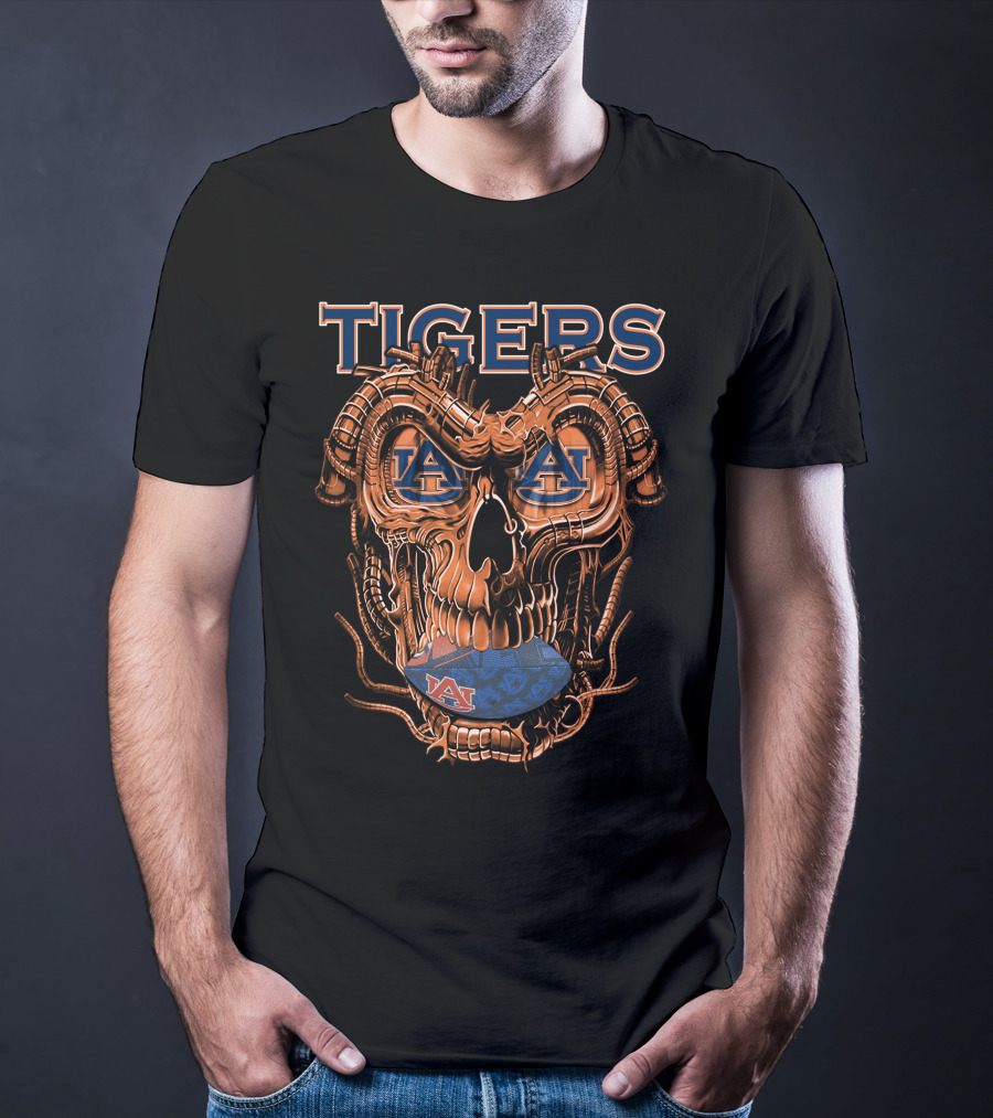 Auburn Tigers Robotics Skull Football T-Shirt