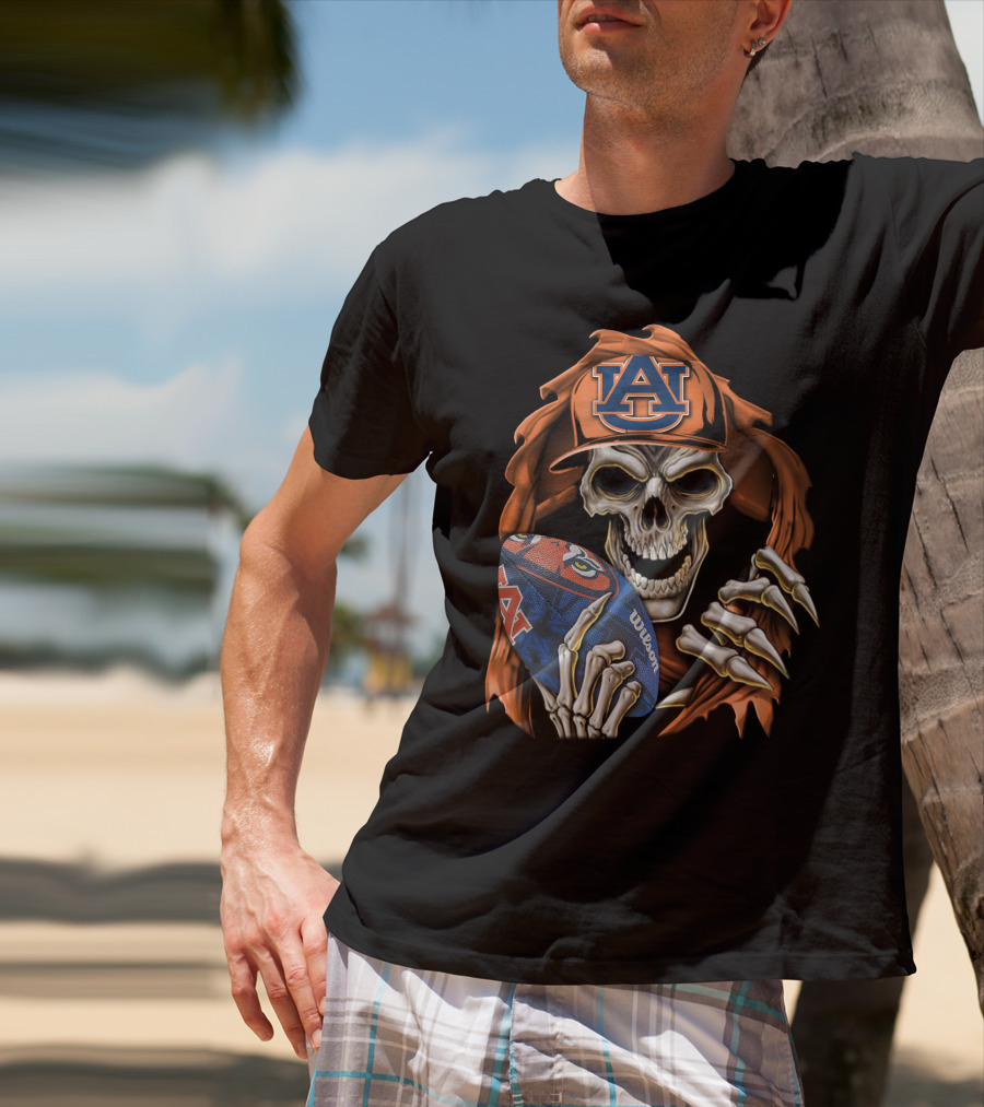 Skullbong Auburn Tigers Skeleton Holding Football Auburn University T-Shirt