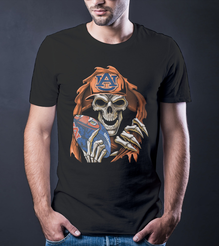 Skullbong Auburn Tigers Skeleton Holding Football Auburn University T-Shirt