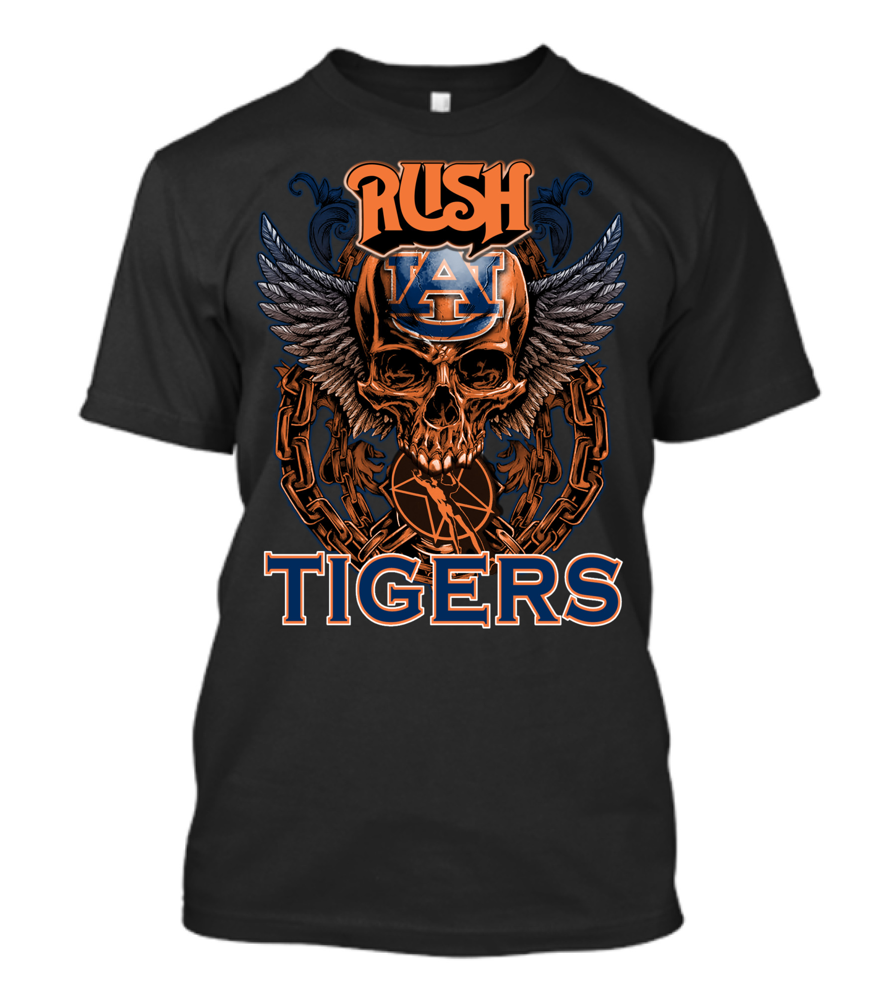 Rush Auburn Tigers Skull Wings Chains T-Shirt