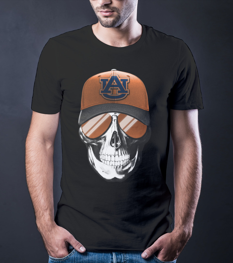 Skull V7 Auburn Tigers Hat And Sunglasses T-Shirt
