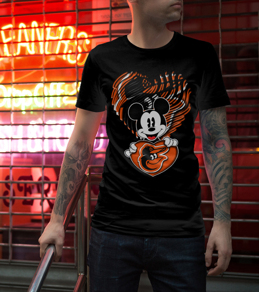 Mickey Mouse Heart Hands Baltimore Orioles T-Shirt
