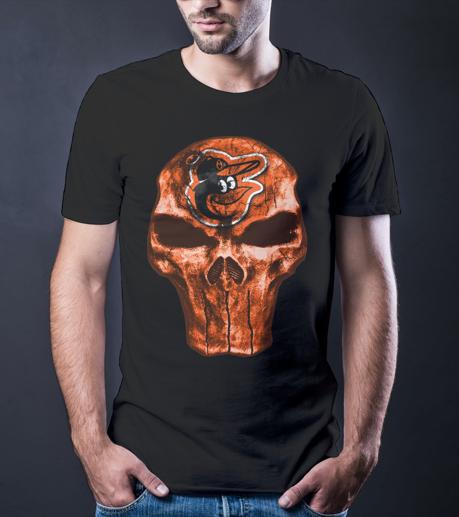 Skull V4 Baltimore Orioles Logo Grunge T-Shirt