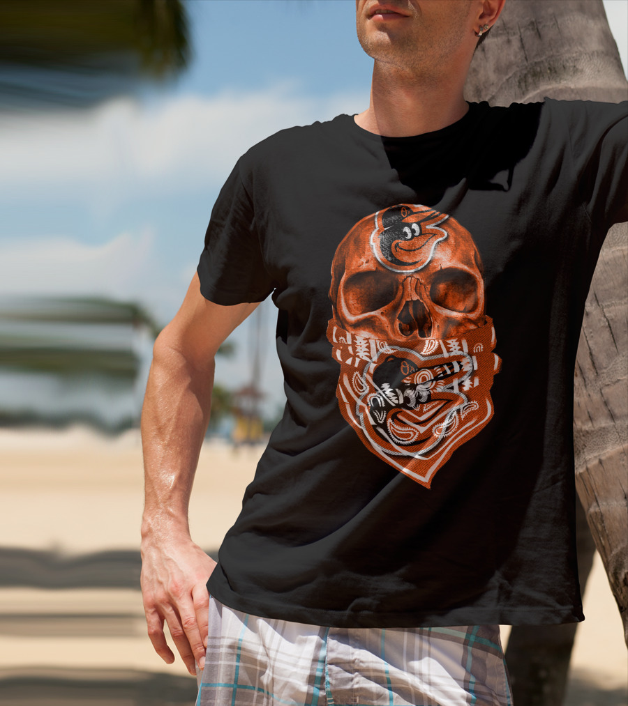 Skull Bandana V5 Baltimore Orioles T-Shirt