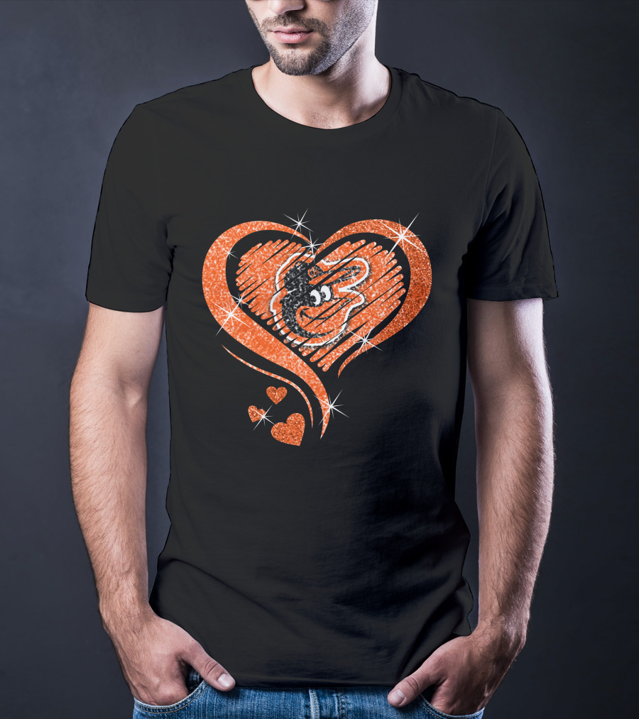 Heart Diamond Glitter Baltimore Orioles Bird T-Shirt