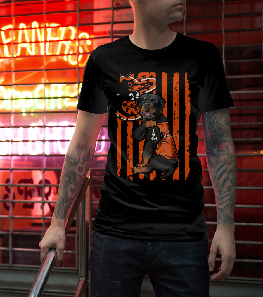 Rottweiler I Mom Baltimore Orioles American Flag T-Shirt