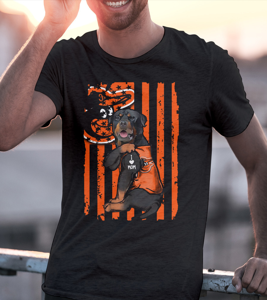 Rottweiler I Mom Baltimore Orioles American Flag T-Shirt