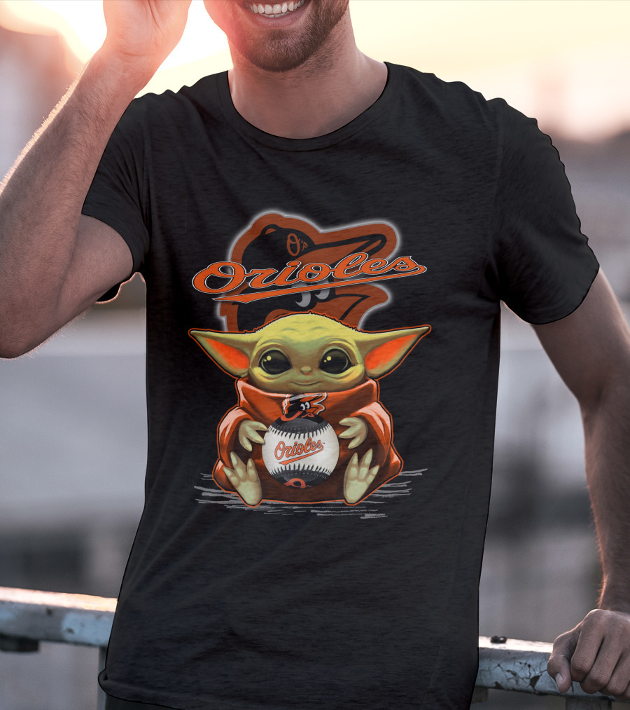Orioles Baseball Yoda With Team Logo And Cap T-Shirt