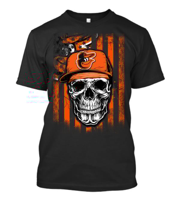 Baltimore Orioles Skull With Logo Cap T-Shirt