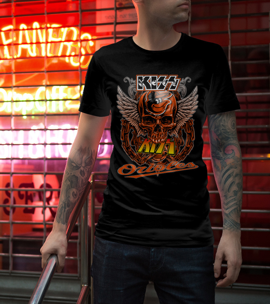 Kiss Baltimore Orioles Skull Winged T-Shirt