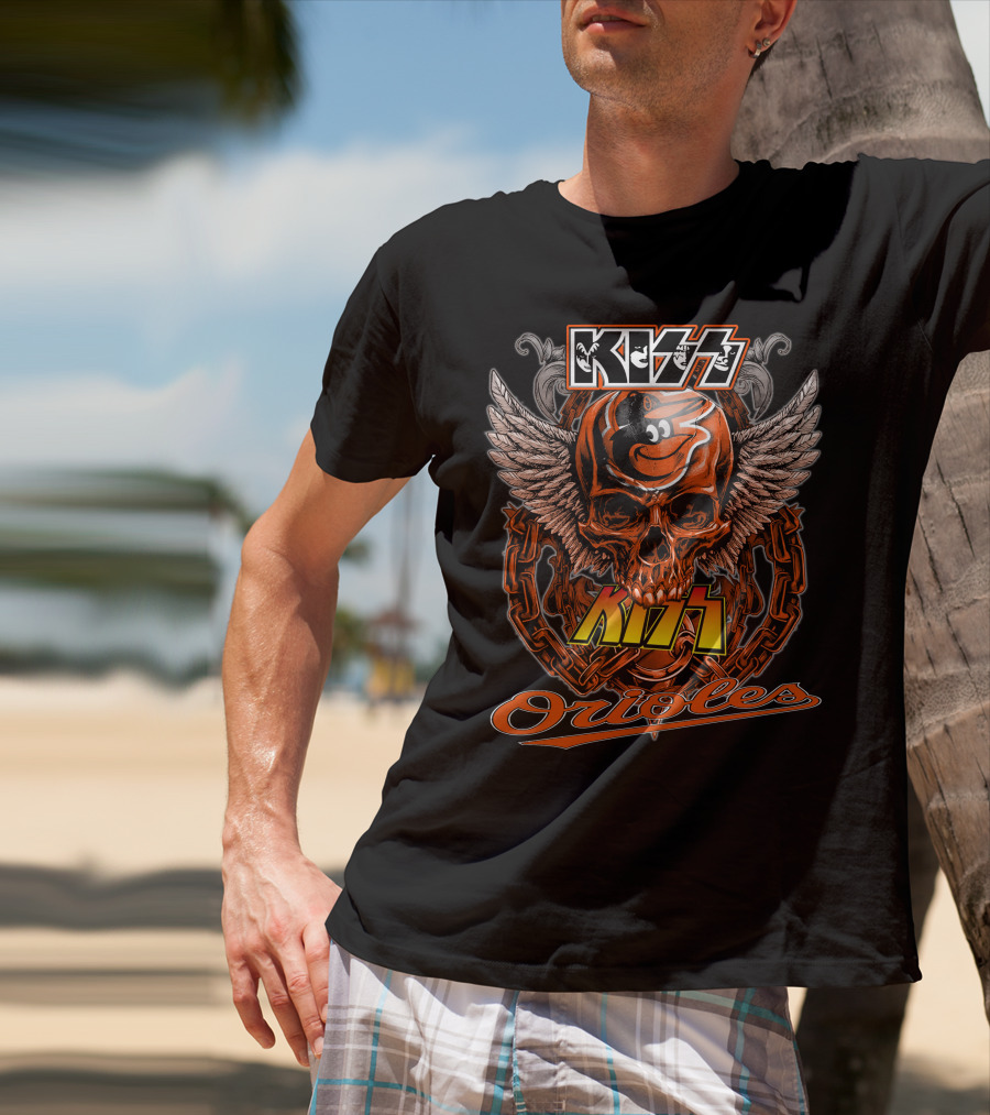Kiss Baltimore Orioles Skull Winged T-Shirt