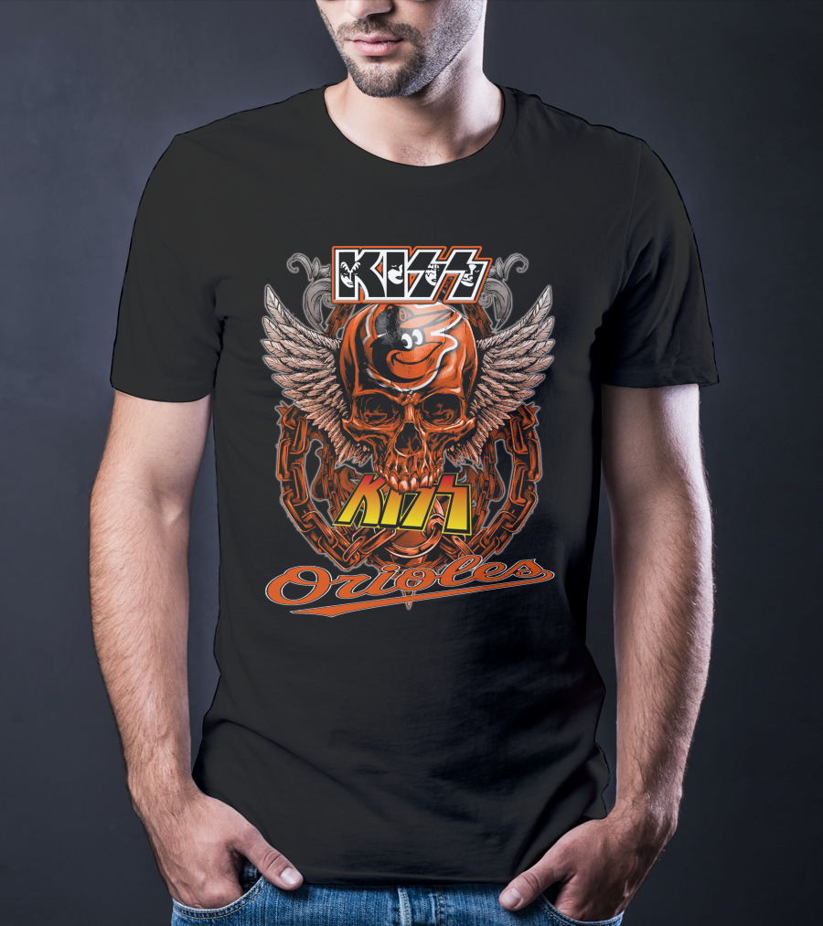 Kiss Baltimore Orioles Skull Winged T-Shirt