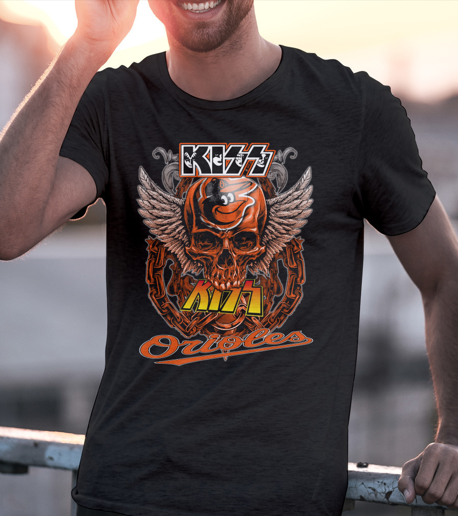 Kiss Baltimore Orioles Skull Winged T-Shirt
