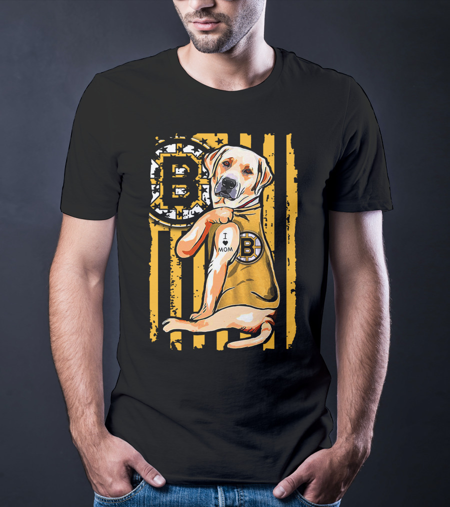 Boston Bruins Labrador Retriever I Love Mom T-Shirt