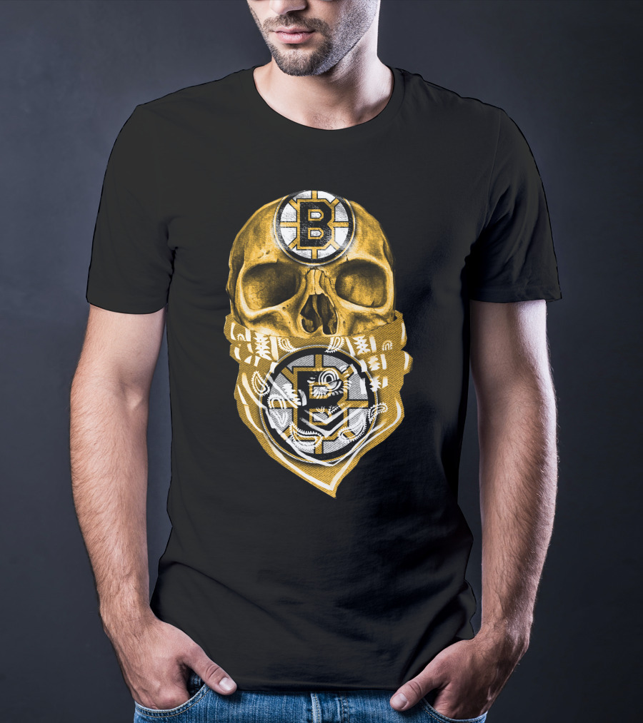 Boston Bruins Skull Bandana Logo Fan T-Shirt