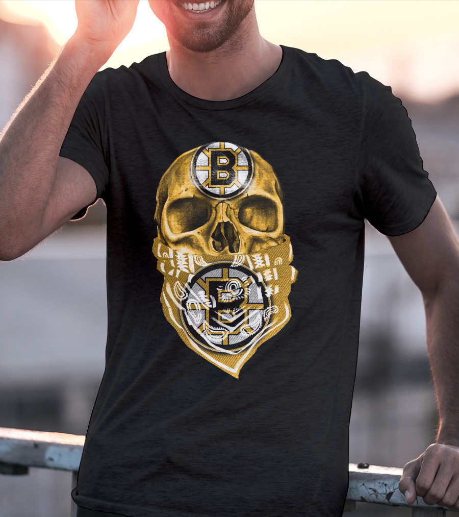 Boston Bruins Skull Bandana Logo Fan T-Shirt