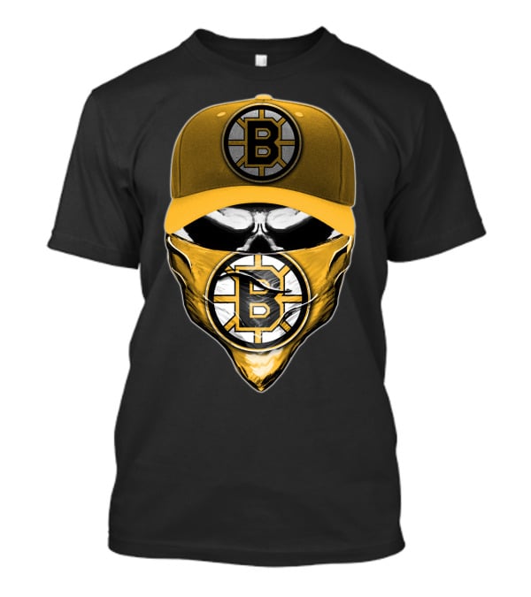 Skull Boston Bruins Logo Cap Mask T-Shirt