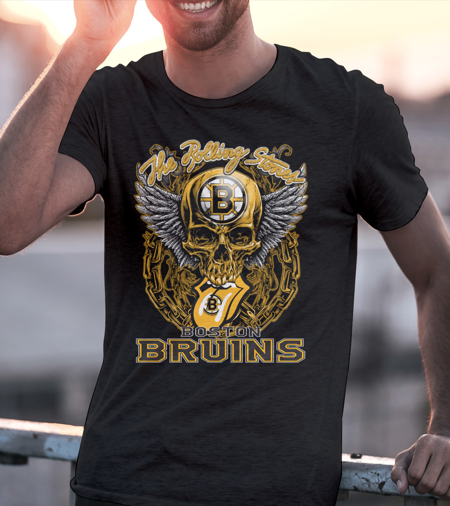 The Rolling Stones Boston Bruins Skull And Wings Iconic Collaboration T-Shirt