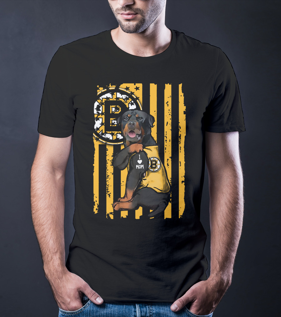 Rottweiler Boston Bruins I Love Mom T-Shirt