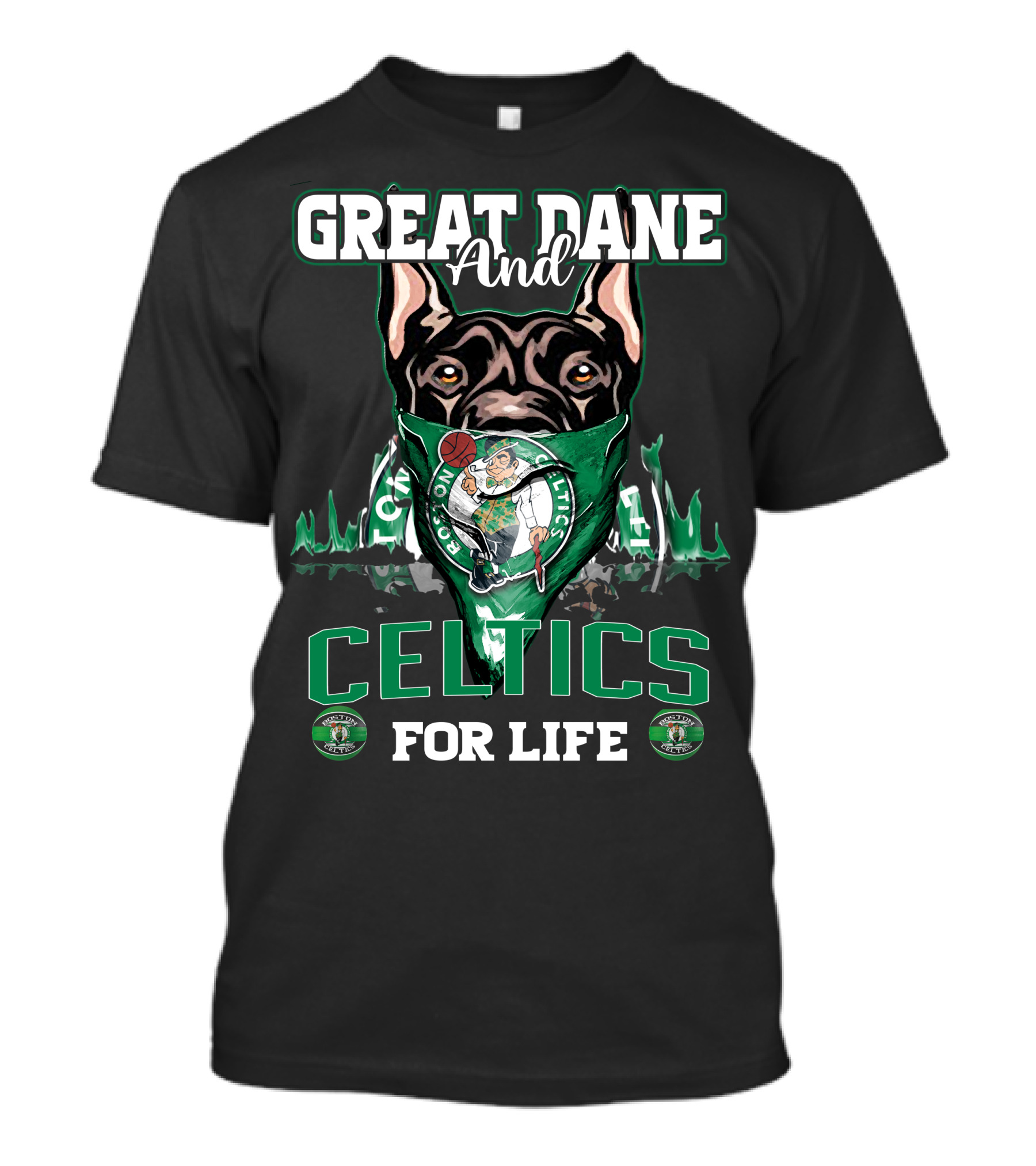 Great Dane And Celtics For Life Boston Celtics T-Shirt