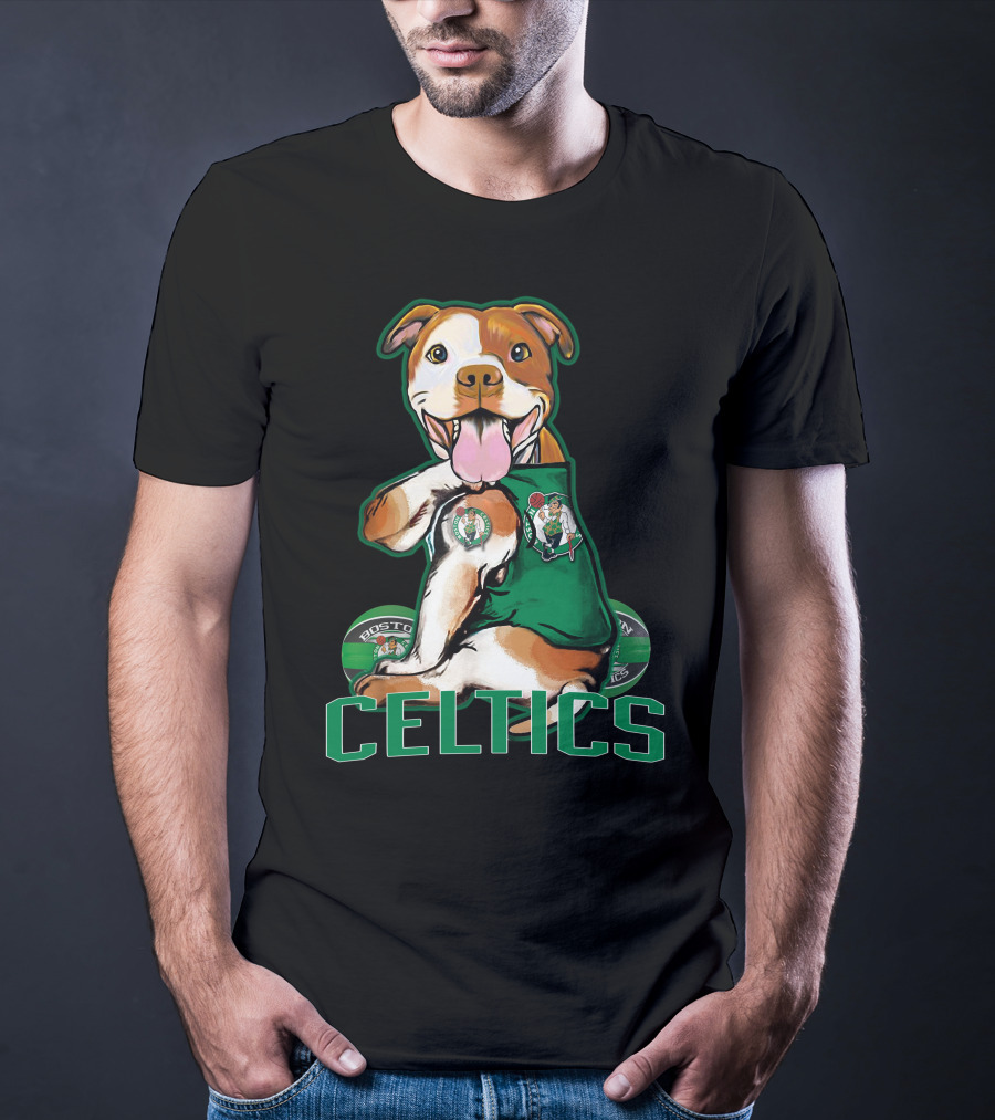 Boston Celtics Pitbull Fan With Team T-Shirt