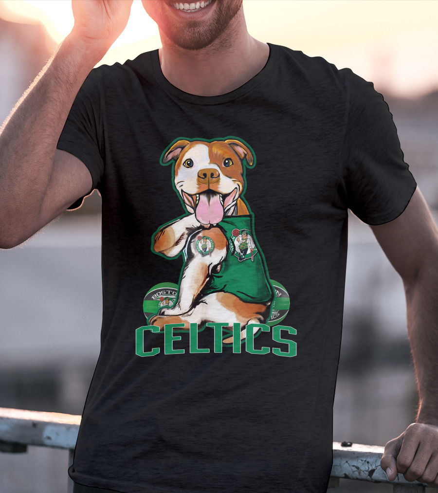 Boston Celtics Pitbull Fan With Team T-Shirt