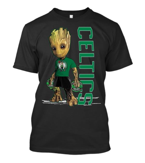 Groot Celtics Boston Fan Art Marvel Basketball Collaboration T-Shirt