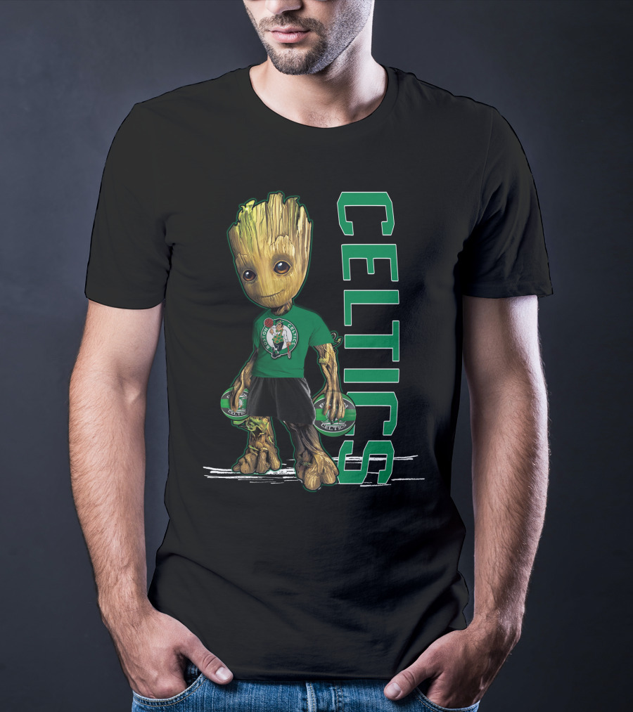 Groot Celtics Boston Fan Art Marvel Basketball Collaboration T-Shirt